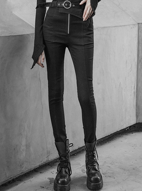 Steam Punk Casual Female Elastic High Waist Skinny Metal Buckle Jeans