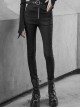 Steam Punk Casual Female Elastic High Waist Skinny Metal Buckle Jeans