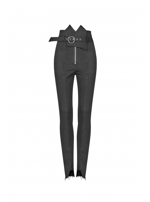 Steam Punk Casual Female Elastic High Waist Skinny Metal Buckle Jeans