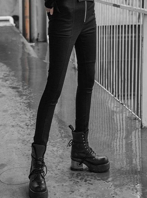 Steam Punk Casual Female Elastic High Waist Skinny Metal Buckle Jeans