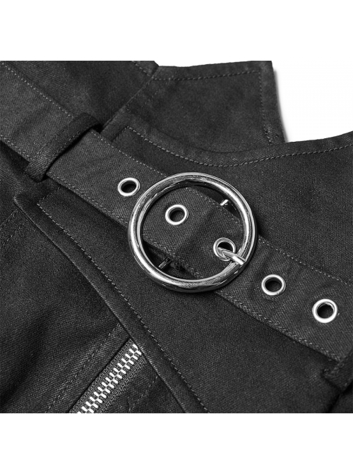 Steam Punk Casual Female Elastic High Waist Skinny Metal Buckle Jeans