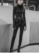 Steam Punk Casual Female Elastic High Waist Skinny Metal Buckle Jeans