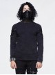 Splice Mesh Leather Embroidery Super-High Collar Masked Lace-Up Long Sleeve Black Punk T-Shirt
