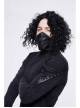 Splice Mesh Leather Embroidery Super-High Collar Masked Lace-Up Long Sleeve Black Punk T-Shirt