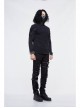 Splice Mesh Leather Embroidery Super-High Collar Masked Lace-Up Long Sleeve Black Punk T-Shirt