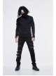Splice Mesh Leather Embroidery Super-High Collar Masked Lace-Up Long Sleeve Black Punk T-Shirt
