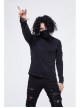 Splice Mesh Leather Embroidery Super-High Collar Masked Lace-Up Long Sleeve Black Punk T-Shirt
