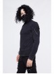 Splice Mesh Leather Embroidery Super-High Collar Masked Lace-Up Long Sleeve Black Punk T-Shirt