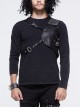 Asymmetric False Two Pieces Of Leather Rivet Armor Leather Hasp Black Punk T-Shirt