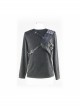 Asymmetric False Two Pieces Of Leather Rivet Armor Leather Hasp Black Punk T-Shirt