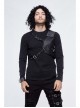 Asymmetric False Two Pieces Of Leather Rivet Armor Leather Hasp Black Punk T-Shirt