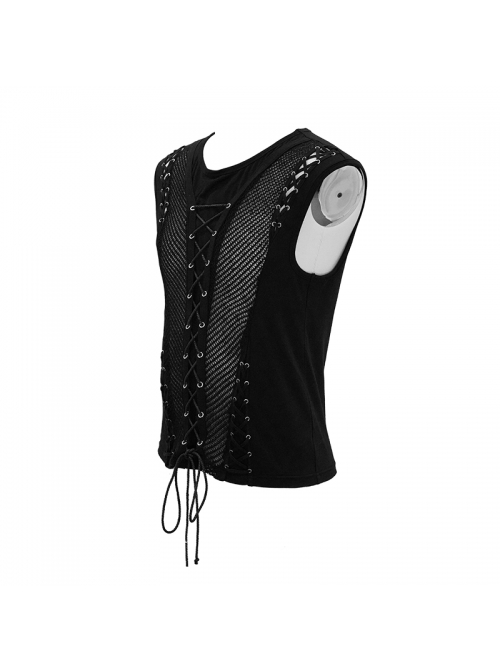 Splice Coarse Grain Chest Lace-Up Black Punk Vest