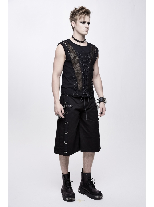 Splice Coarse Grain Chest Lace-Up Black Punk Vest