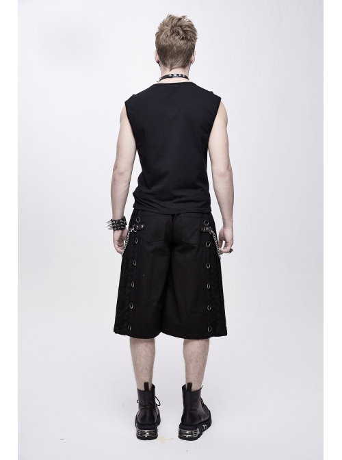 Splice Coarse Grain Chest Lace-Up Black Punk Vest