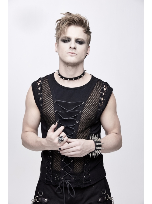 Splice Coarse Grain Chest Lace-Up Black Punk Vest
