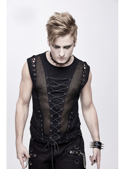 Splice Coarse Grain Chest Lace-Up Black Punk Vest