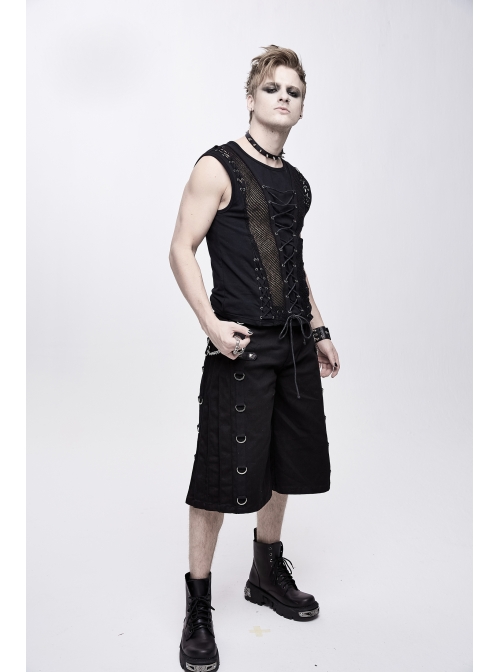 Splice Coarse Grain Chest Lace-Up Black Punk Vest