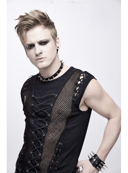 Splice Coarse Grain Chest Lace-Up Black Punk Vest
