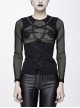 Chest Perspective Pentagram Lace-Up Mesh Black Punk Tight T-Shirt