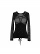 Chest Perspective Pentagram Lace-Up Mesh Black Punk Tight T-Shirt