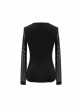 Chest Perspective Pentagram Lace-Up Mesh Black Punk Tight T-Shirt