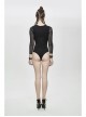 Chest Adjustable Leather Loops Splice Mesh Sleeve Connecting Crotch Black Punk T-Shirt