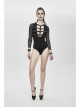 Chest Adjustable Leather Loops Splice Mesh Sleeve Connecting Crotch Black Punk T-Shirt