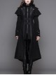Women Gothic Pattern Leather Design Fake Two Pieces Black Double-Sided Woollen Coats
