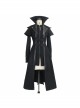 Women Gothic Pattern Leather Design Fake Two Pieces Black Double-Sided Woollen Coats