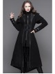 Women Gothic Pattern Leather Design Fake Two Pieces Black Double-Sided Woollen Coats