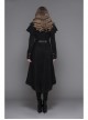 Women Gothic Pattern Leather Design Fake Two Pieces Black Double-Sided Woollen Coats