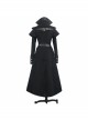 Women Gothic Pattern Leather Design Fake Two Pieces Black Double-Sided Woollen Coats