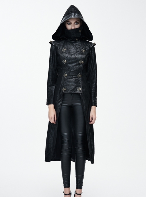 Black Punk Glued Suede short Front Long Back Triangular Game Style Double-Breasted Design Women Jacket