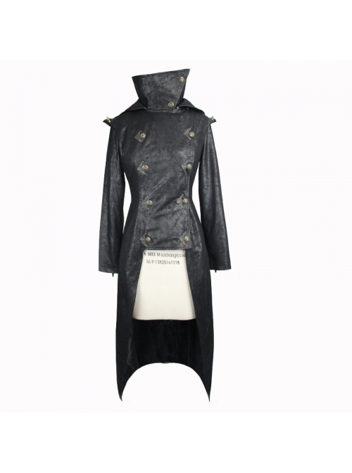 Black Punk Glued Suede short Front Long Back Triangular Game Style Double-Breasted Design Women Jacket