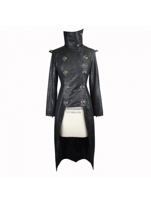 Black Punk Glued Suede short Front Long Back Triangular Game Style Double-Breasted Design Women Jacket
