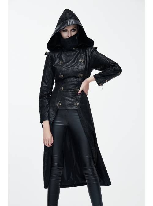 Black Punk Glued Suede short Front Long Back Triangular Game Style Double-Breasted Design Women Jacket