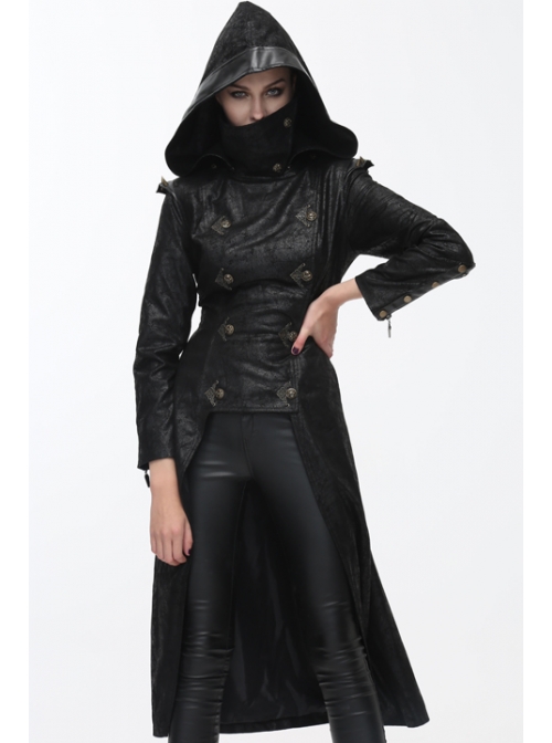 Black Punk Glued Suede short Front Long Back Triangular Game Style Double-Breasted Design Women Jacket