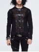 Woolen Spliced Chest Leather Hasp Lace-Up Black Punk Knit T-Shirt