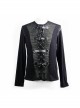 Woolen Spliced Chest Leather Hasp Lace-Up Black Punk Knit T-Shirt