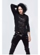 Woolen Spliced Chest Leather Hasp Lace-Up Black Punk Knit T-Shirt