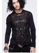 Woolen Spliced Chest Leather Hasp Lace-Up Black Punk Knit T-Shirt