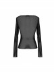Chest Skull Palm Round Collar Long Sleeve Black Punk Mesh T-Shirt