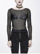 Chest Skull Palm Round Collar Long Sleeve Black Punk Mesh T-Shirt