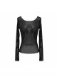 Chest Skull Palm Round Collar Long Sleeve Black Punk Mesh T-Shirt