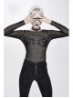 Chest Skull Palm Round Collar Long Sleeve Black Punk Mesh T-Shirt