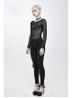 Chest Skull Palm Round Collar Long Sleeve Black Punk Mesh T-Shirt