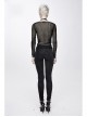 Chest Skull Palm Round Collar Long Sleeve Black Punk Mesh T-Shirt
