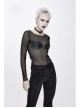 Chest Skull Palm Round Collar Long Sleeve Black Punk Mesh T-Shirt