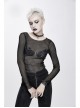 Chest Skull Palm Round Collar Long Sleeve Black Punk Mesh T-Shirt