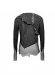 Broken Holes Mesh Splicing Pleated Leather Loop Irregular Hem Black Punk  T-Shirts